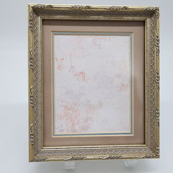 Vintage Ornate Intricate Gold Silver Toned Picture Frame With Double Mat Blue Ta - Picture 1 of 11